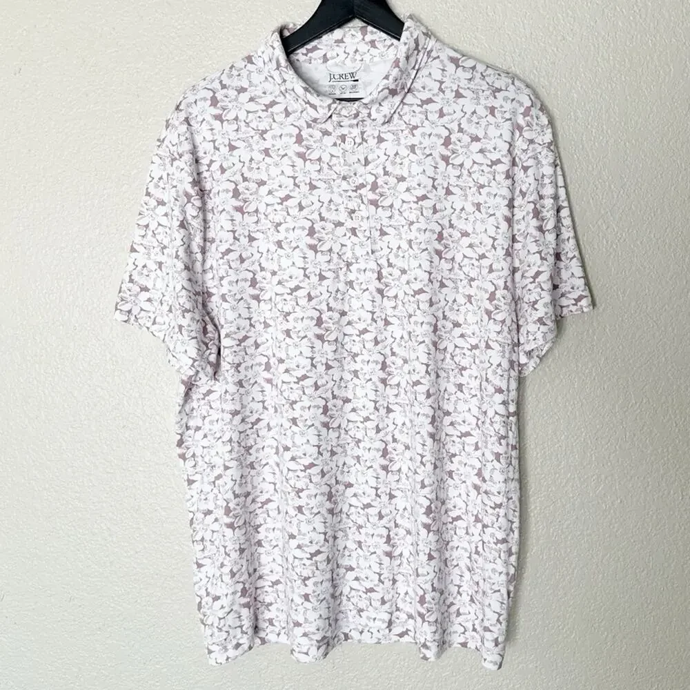 J. Crew Mens Polo Shirt Performance COOLMAX Floral UPF 50 Golf Outdoor XXL‎